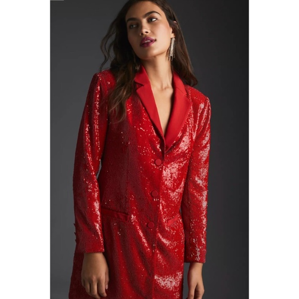 Anthropologie Red Sequin Women's Blazer Dress Size 4p - Picture 3 of 13